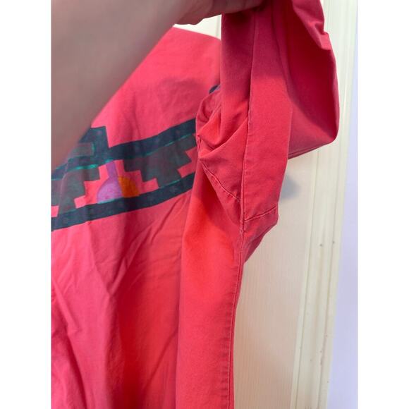 Vintage 80s Long Sleeve T-Shirt Size L Hand Painted Graphic Pink Aztec Cotton - Picture 6 of 11
